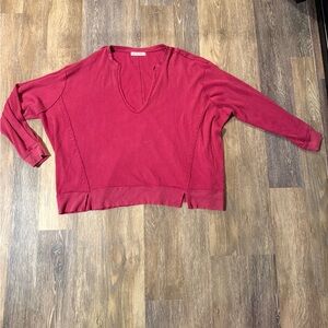 Free People Pink Thermal V-Neck Top